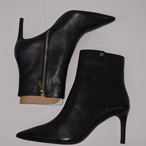 Michael Kors Alina Black Leather Ankle Boots Stiletto Heel Pointed Toe Womens 8M - Picture 9 of 16